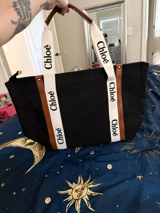 New large Black Canvas Tote with Contrast Straps - Picture 1 of 6